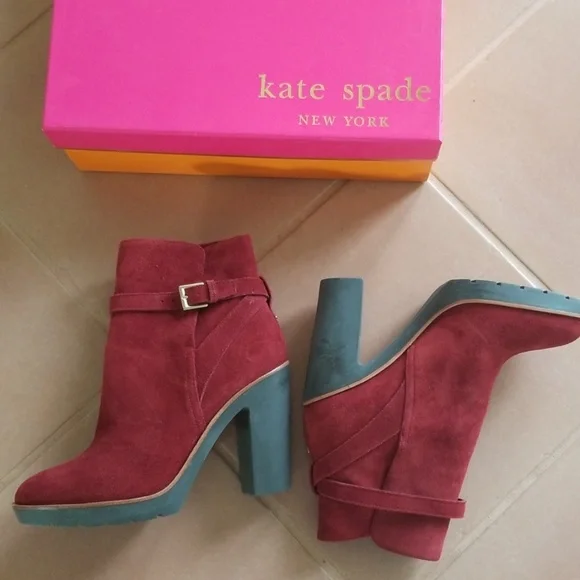 Kate Spade Red Ankle Booties with Chunky Heel - Picture 4 of 5